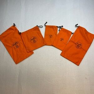 Authentic Hermès Orange Dust Bag Set – 5 Drawstring Storage Pouches